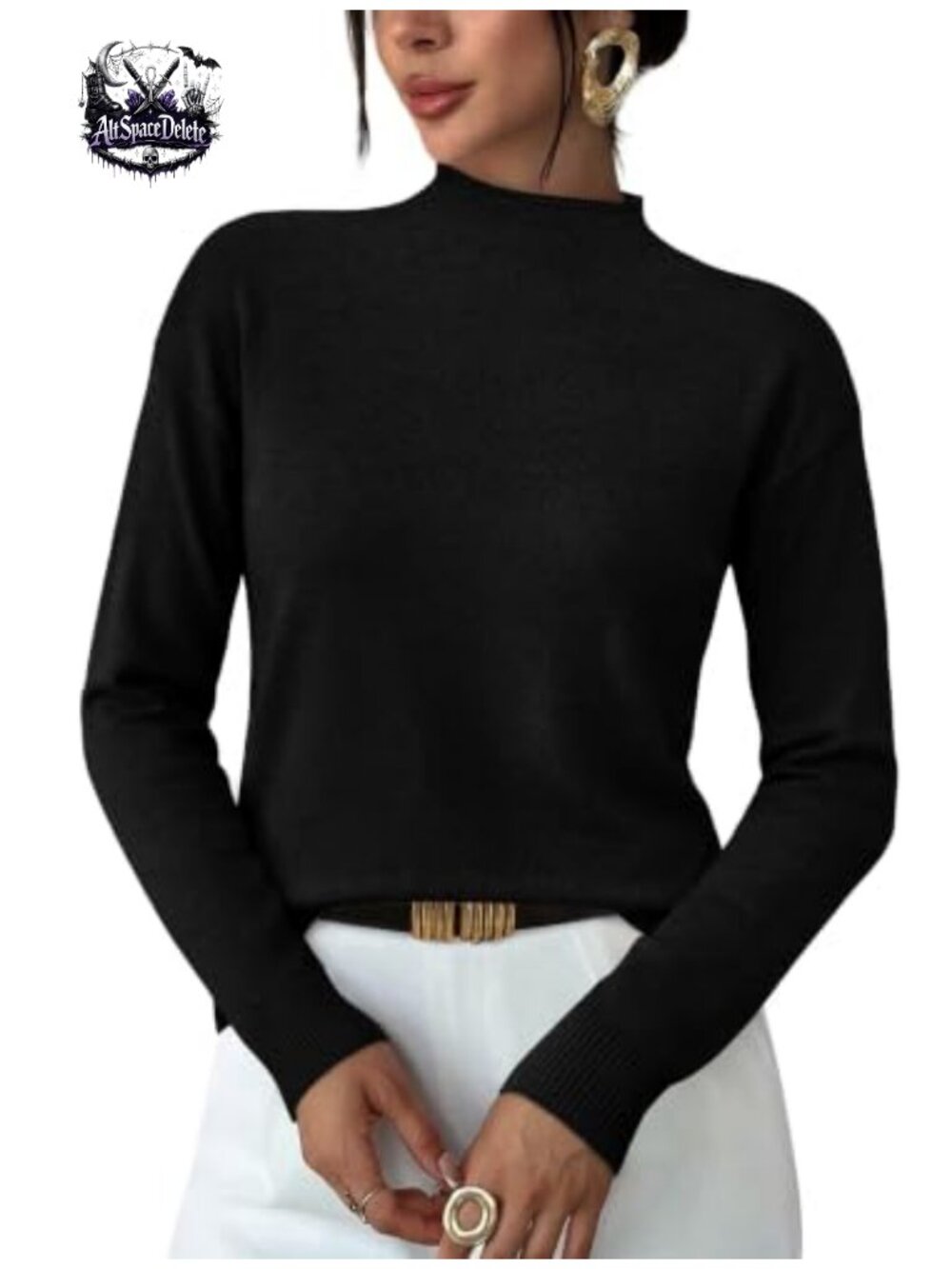 Womens Mock Neck Long Sleeve Sweater Lightweight Knit Pullover